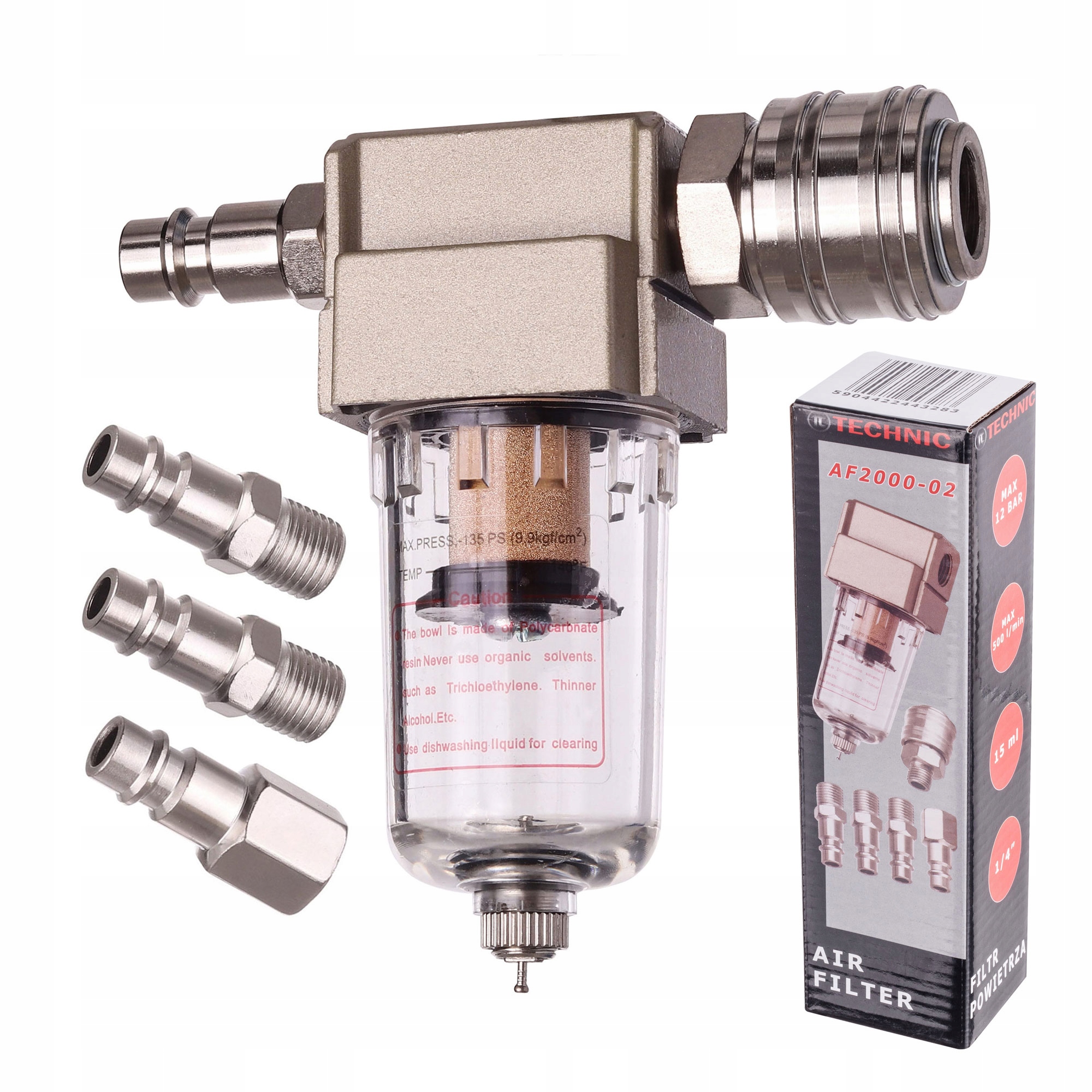 Filtr powietrza odwadniacz 1/4" separator mosiężny wkład złączki kompresora