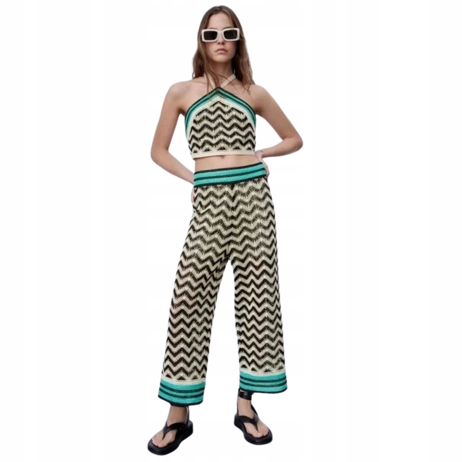 Dámské kalhoty Zara s krátkými nohavicemi, boho, vysoký pas, velikost vel.