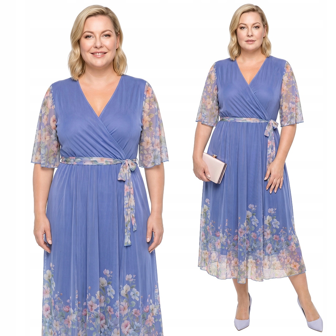 Šifonová světle modrá šaty s páskem plus size velikost 54