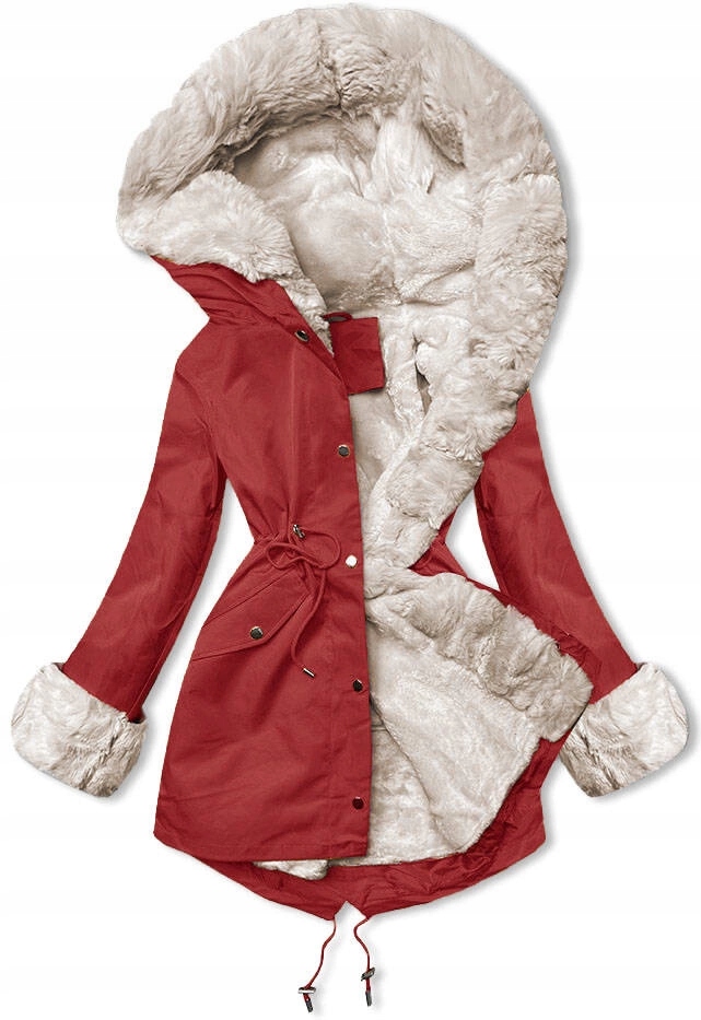 Zimní Bunda S Kožešinou 5M763 Červená S (36)