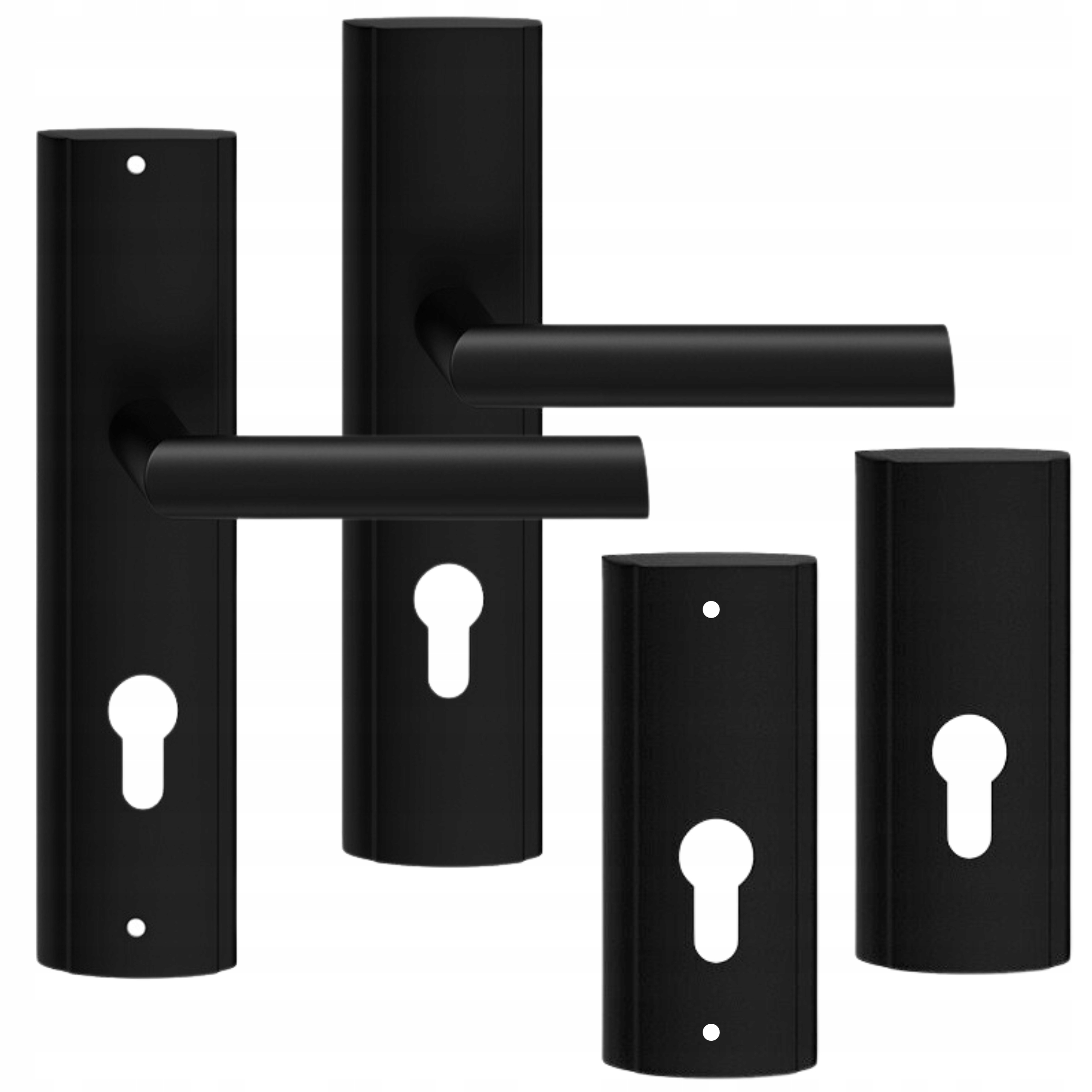 CZARNA KLAMKA Z SZYLDEM GÓRNYM DO DRZWI ZEWNĘTRZNYCH LEWA PRAWA ROZSTAW 72