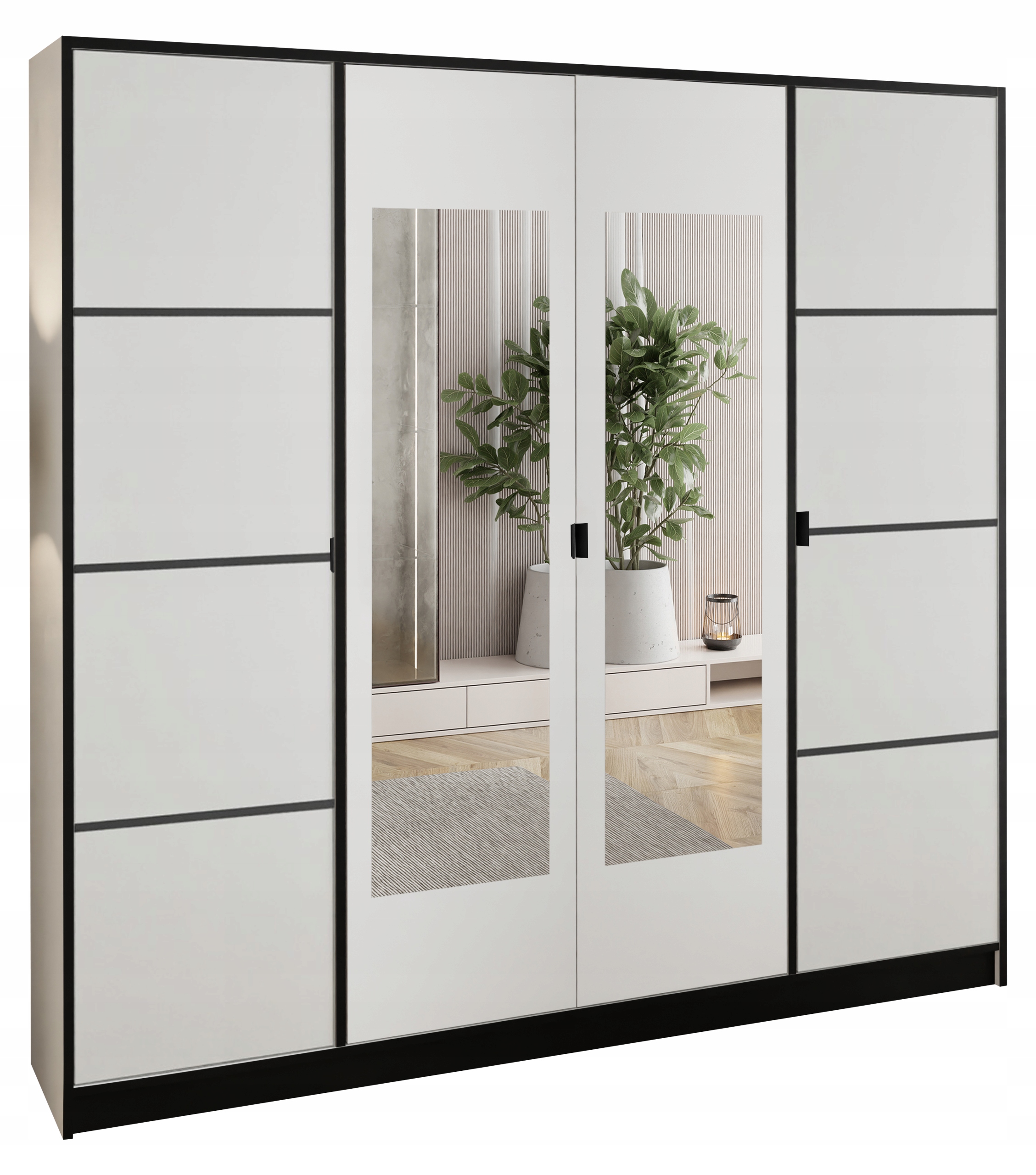 Skříň Lumi 207 4D Bílá 2x zrcadla Dior Vzor 2 úchytka černá