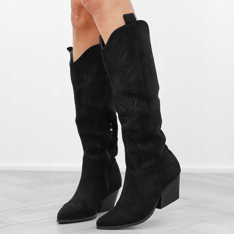 Czarne kozaki damskie zamsz kowbojki 8552A r.38 Rozmiar 38