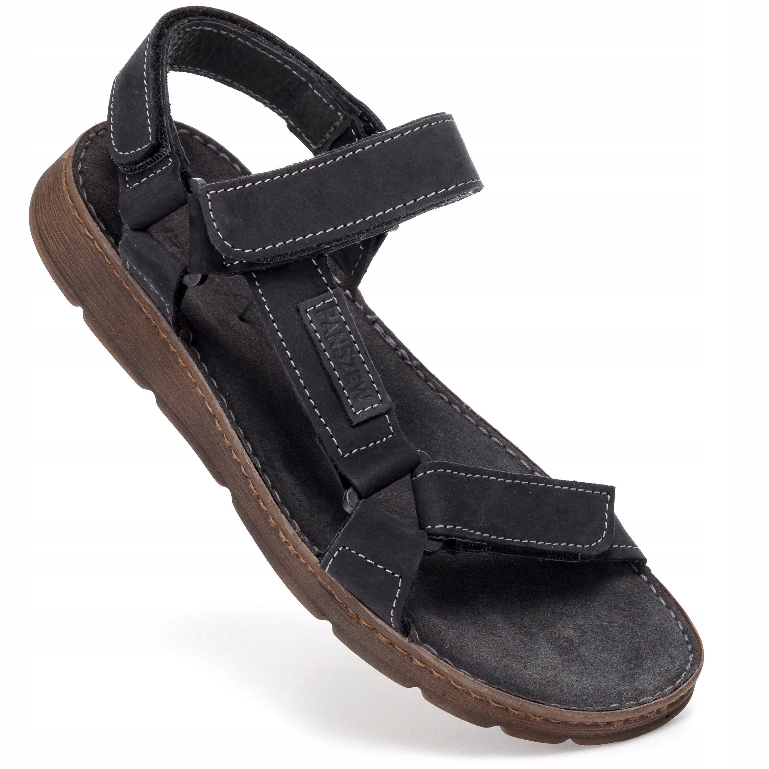 Pánské kožené sandály na suchý zip, přírodní kůže, černé, Trekline PanSzew