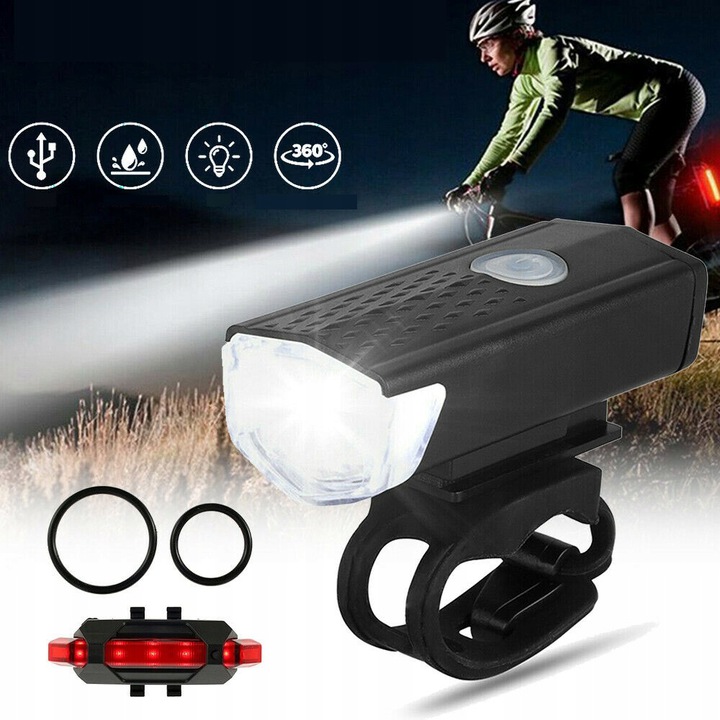 LAMPKA ROWEROWA PRZEDNIA TYLNA USB LAMPKI KOMPLET Kod producenta 02085