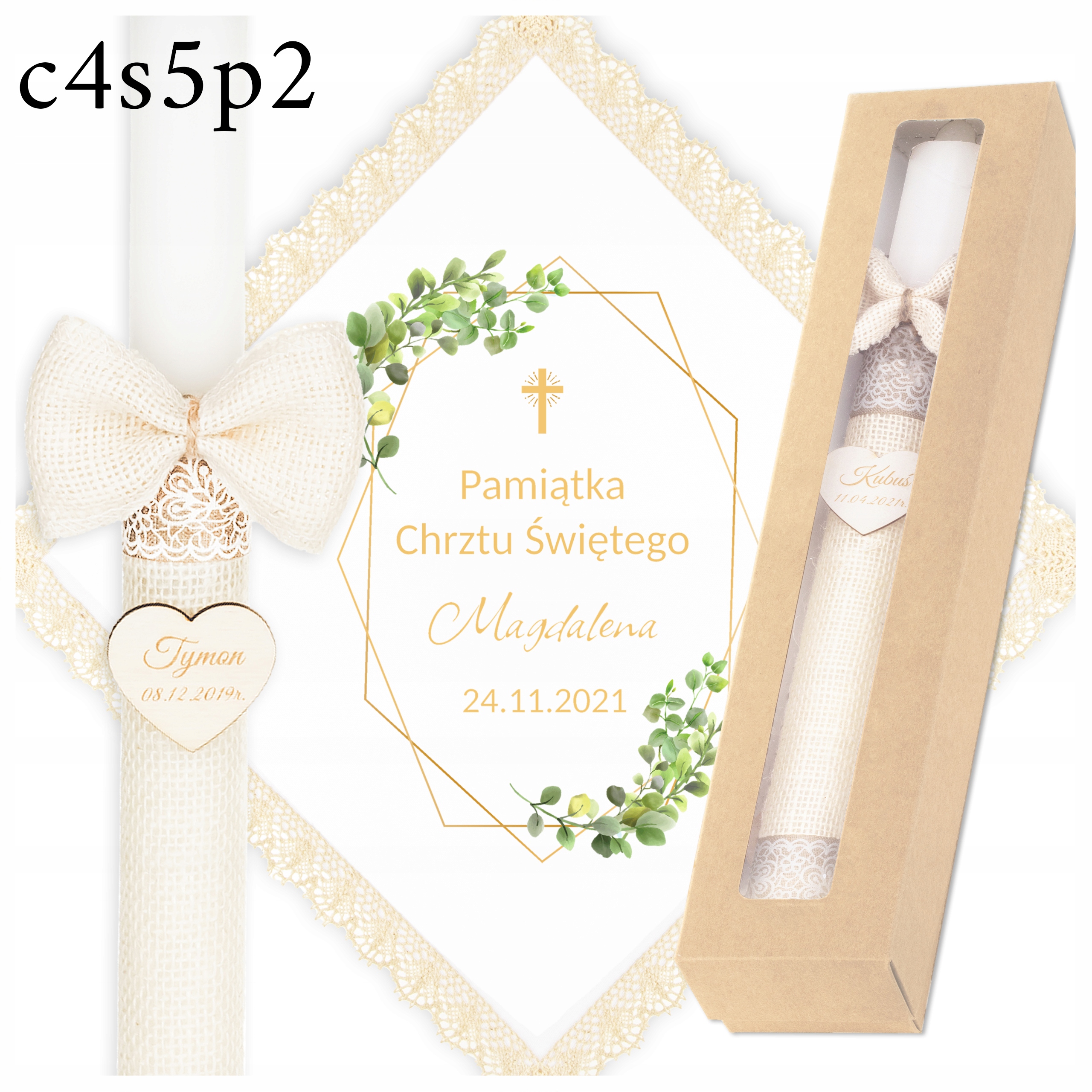 ŚWIECA NA CHRZEST BIAŁA SZATKA I ŚWIECA DO CHRZTU PUDEŁKO Pamiątka Chrztu Okazje chrzest