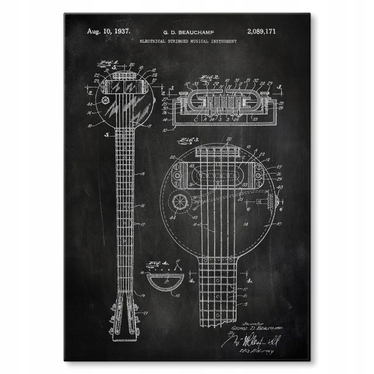 Kovový plakát Electrical stringed instrument slate Dárek 42 x 59 cm