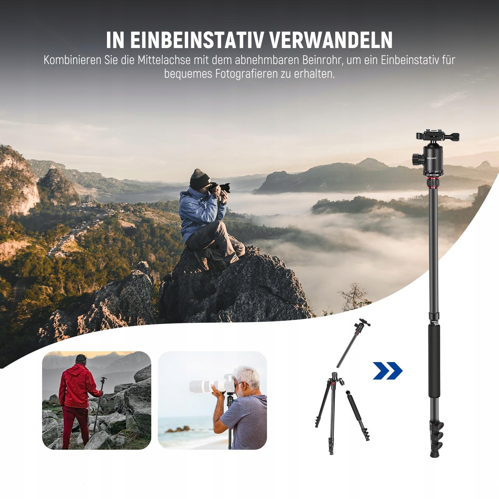 NEEWER 195,6 cm statyw do aparatu Monopod z uchwytem na telefon komórkowy — miniatura 6