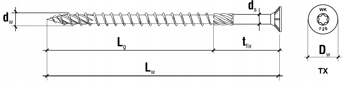 WKRĘTY CIESIELSKIE KMWHT 4x70 TORX ŁEB STOŻKOWY KLIMAS 200sztuk Długość całkowita 70 mm
