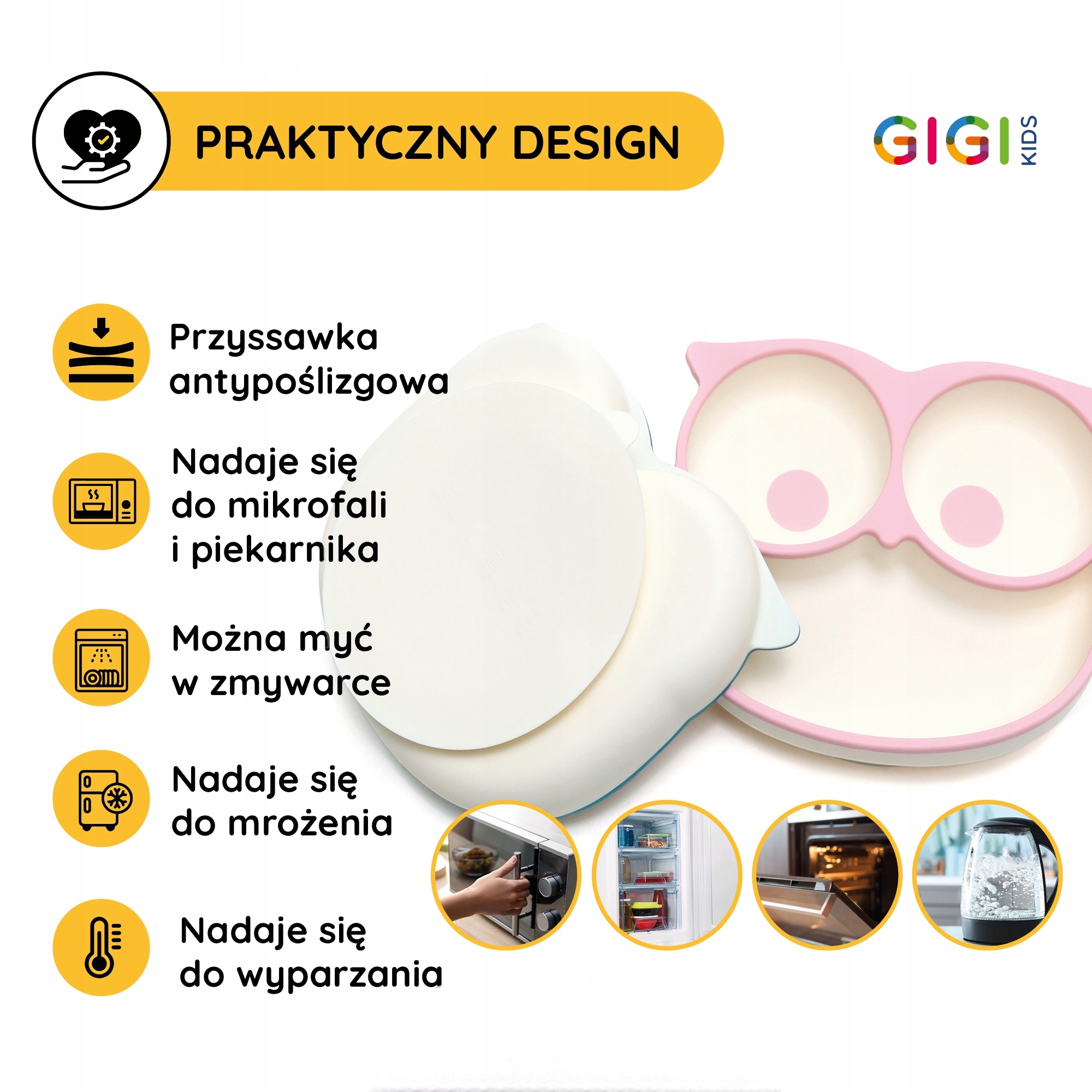 Talerzyk silikonowy z przegródkami dla dzieci z przyssawką różowy sowa 6m+ Kolor różowy