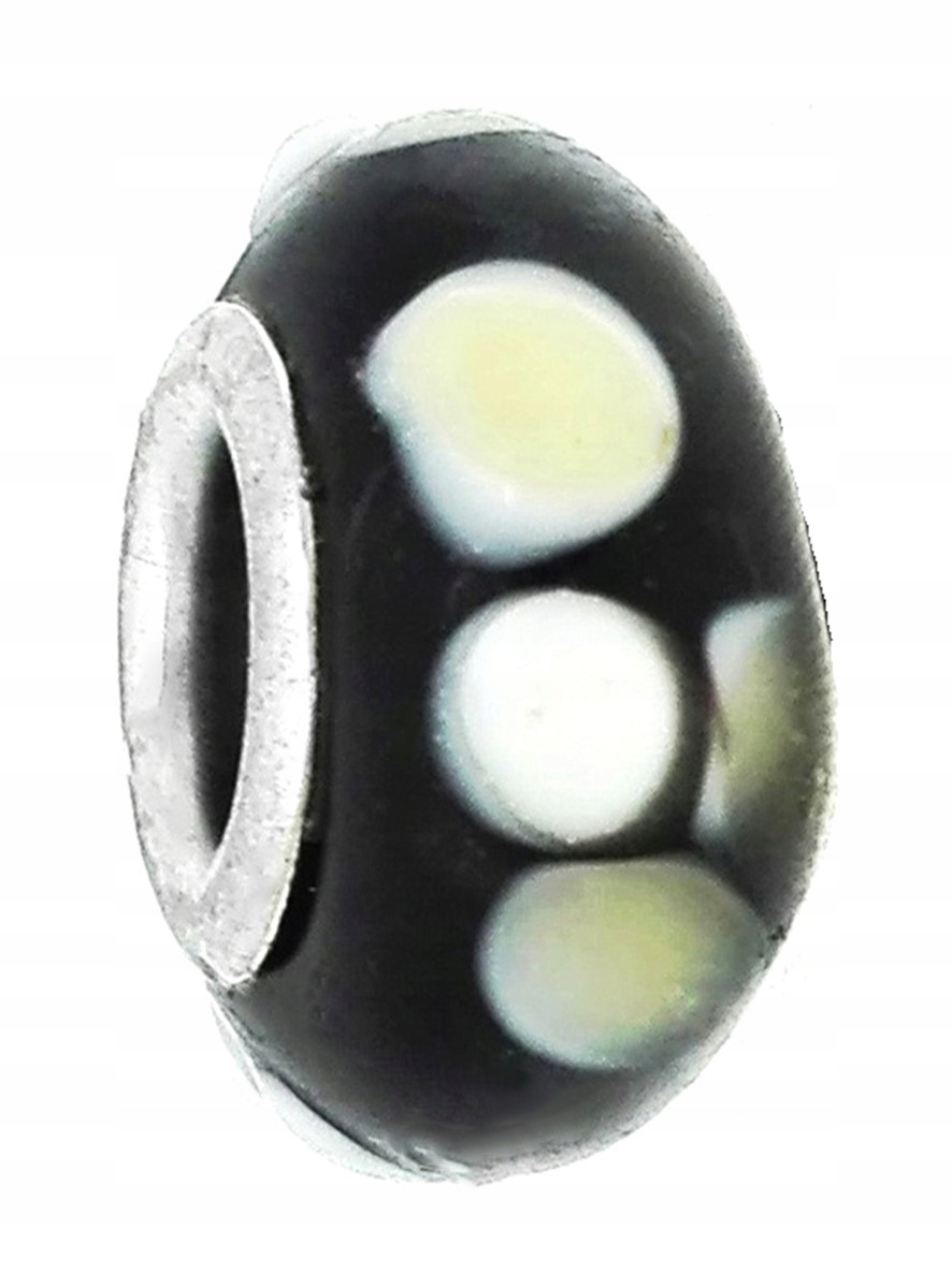 

Zawieszka beads - czarna w żółte i białe kropki
