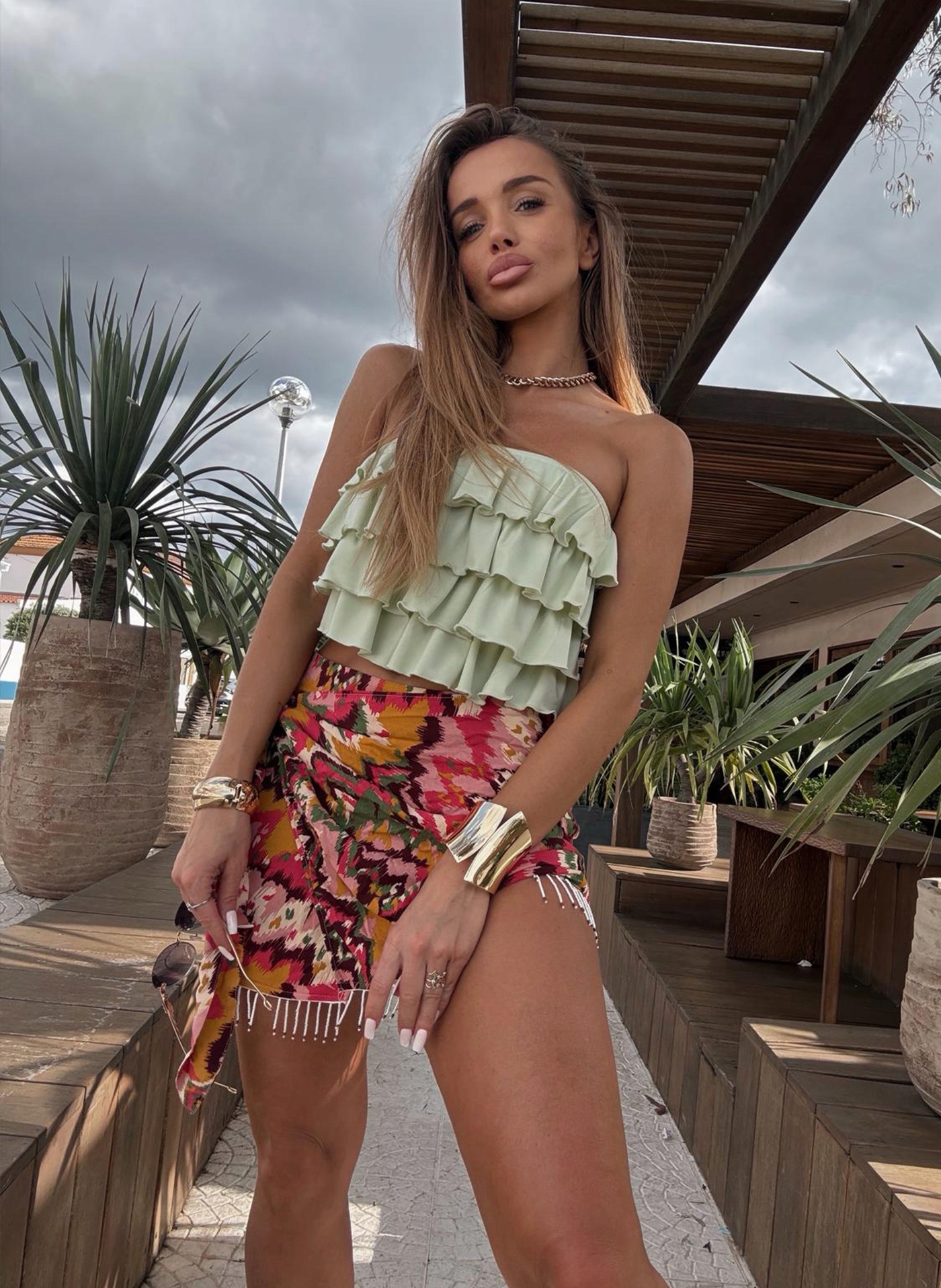 Španělka s falbankami Mátová Dámský top Agatha Studio One Size