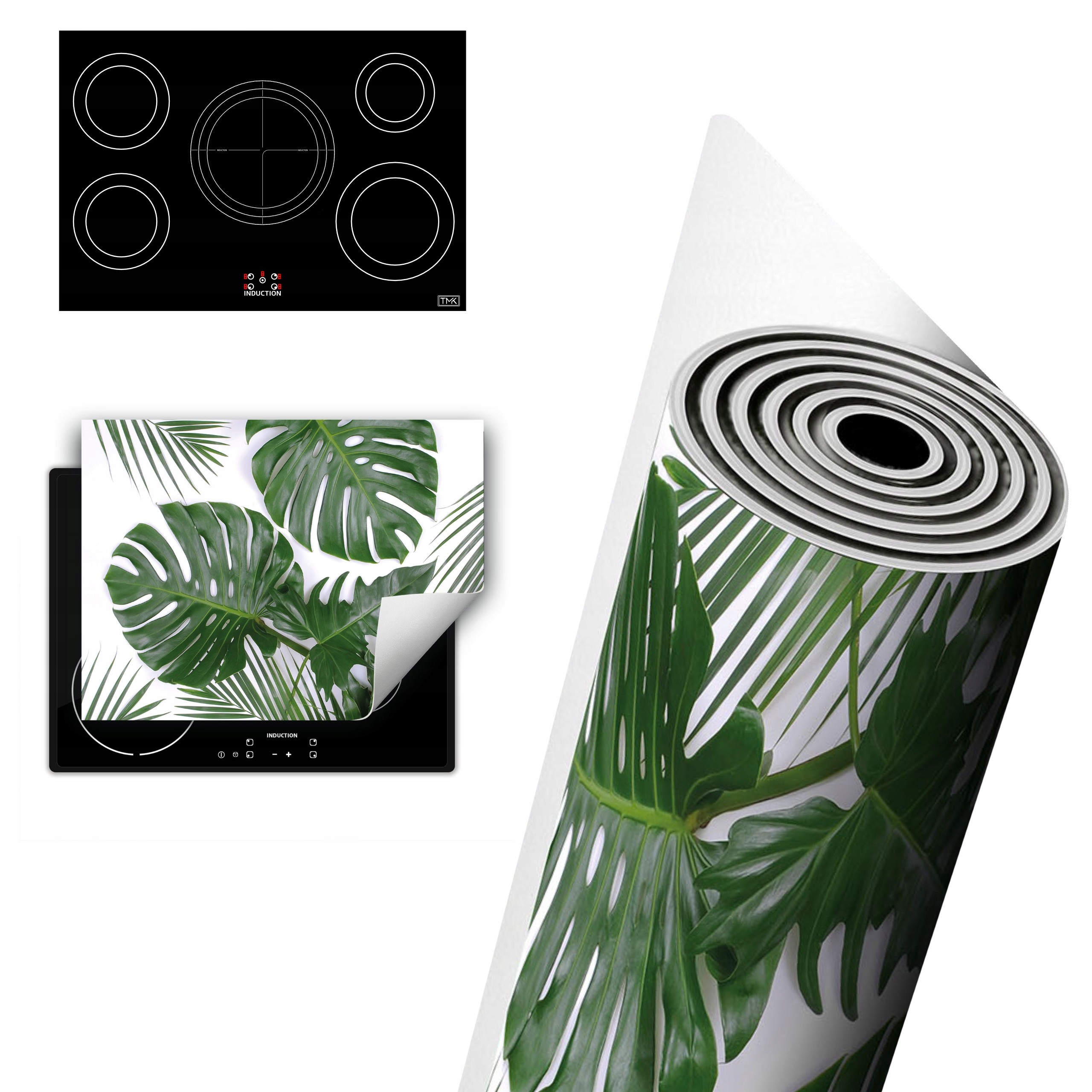 Vinylová Ochranná Deska Na Indukci 80x52 zelená Monstera