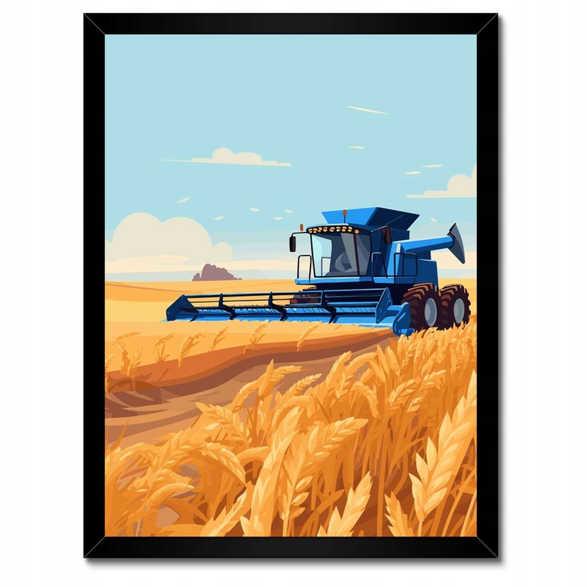 Plakáty v rámu 30x40 Modrý kombajn v poli na sklizni