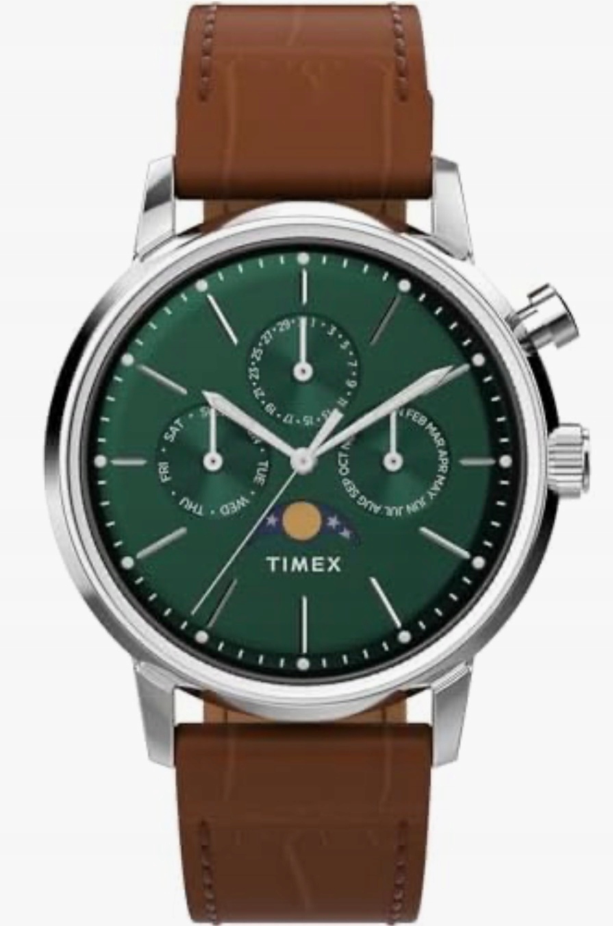 Pánské Hodinky Timex Marlin Fáze měsíce zelené TW2W51000 hnědý pásek