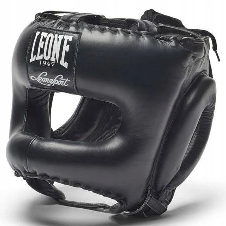 Leone Kask Bokserski The Greatest ze Skóry Naturalnej z Ochroną Nosa Czarny