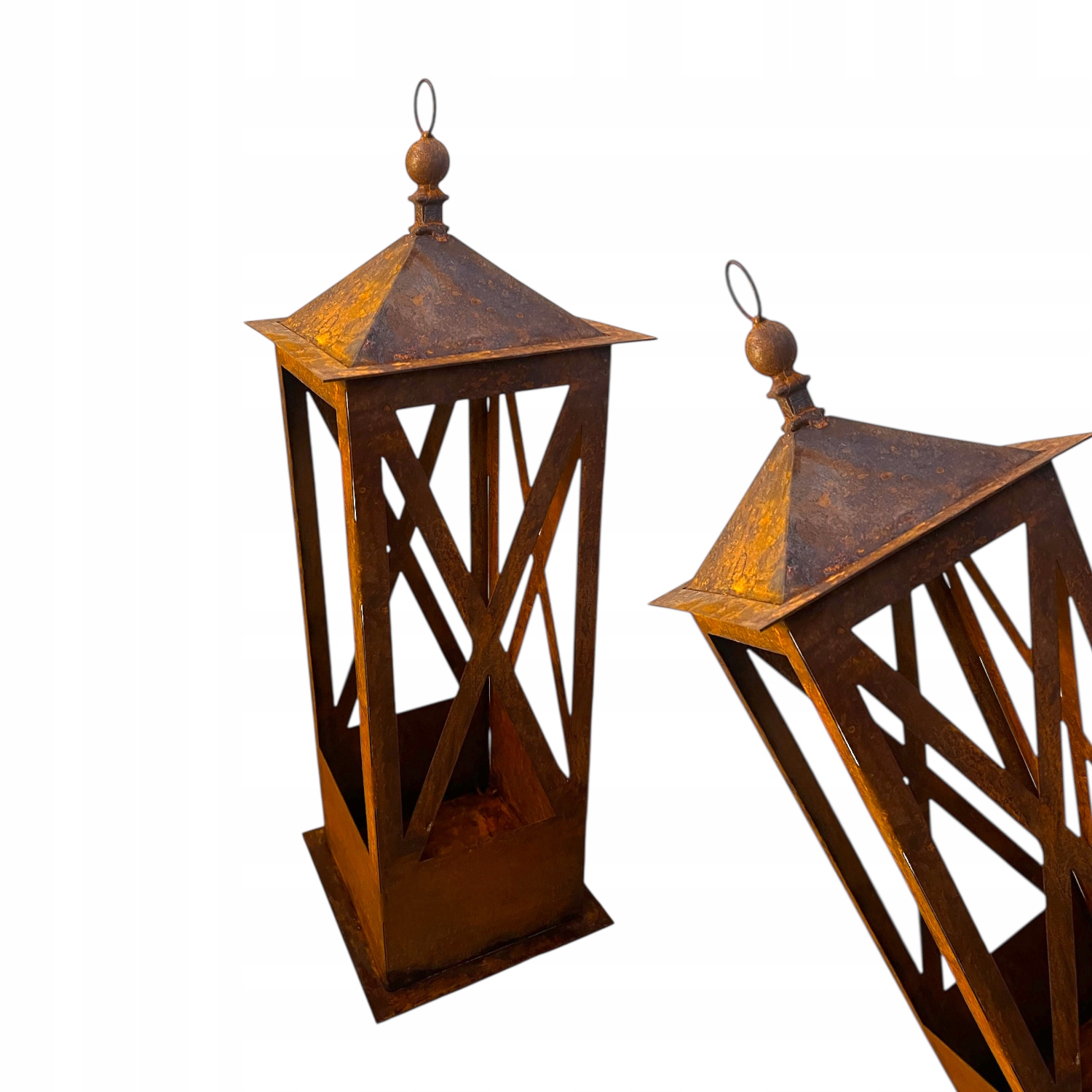 Latarnia XXL metalowa corten ozdoba ogrodowa rdzawa lampion duży metalowy