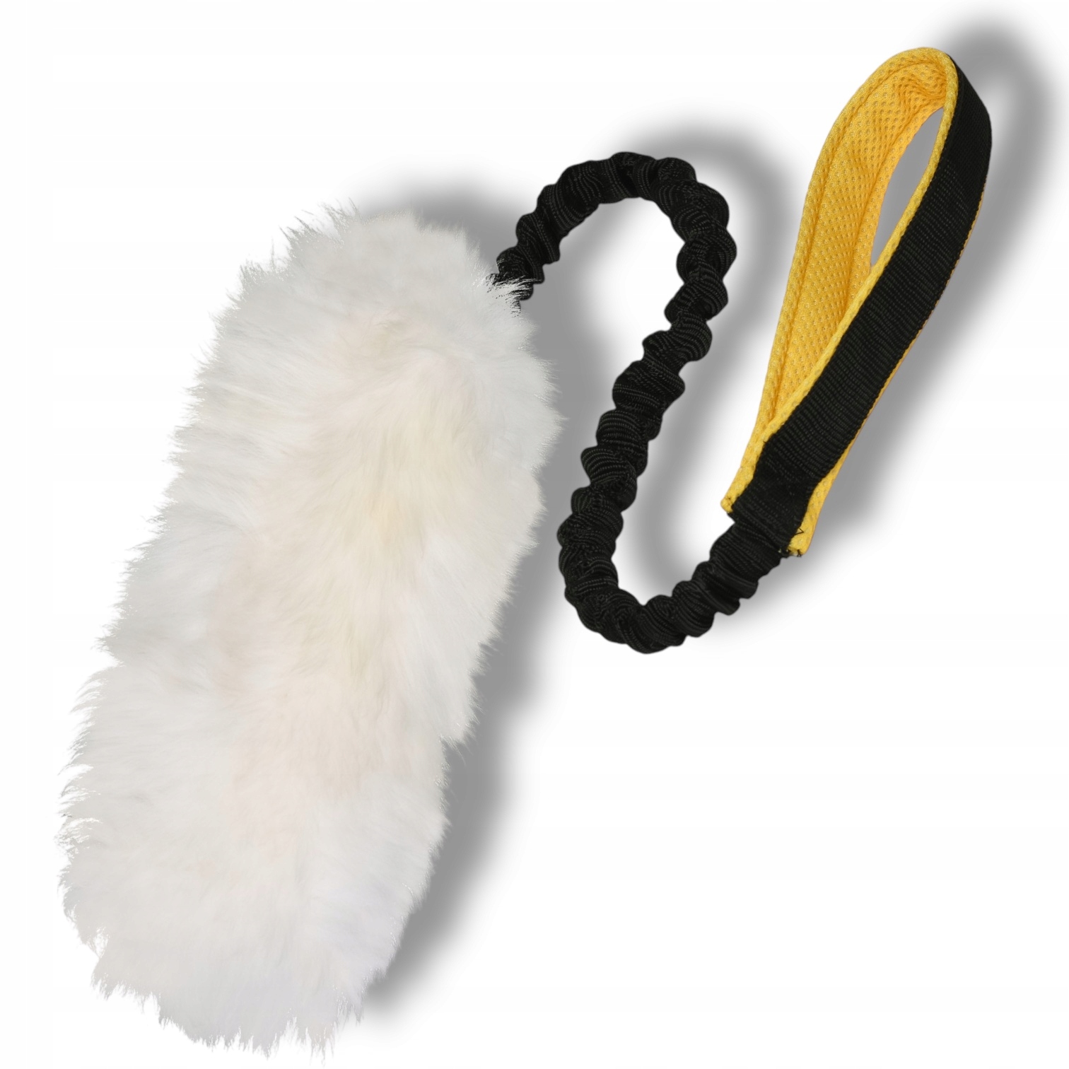 Přírodní přetahovadlo s kožešinou a tlumičem, ideální pro hru a výcvik psa