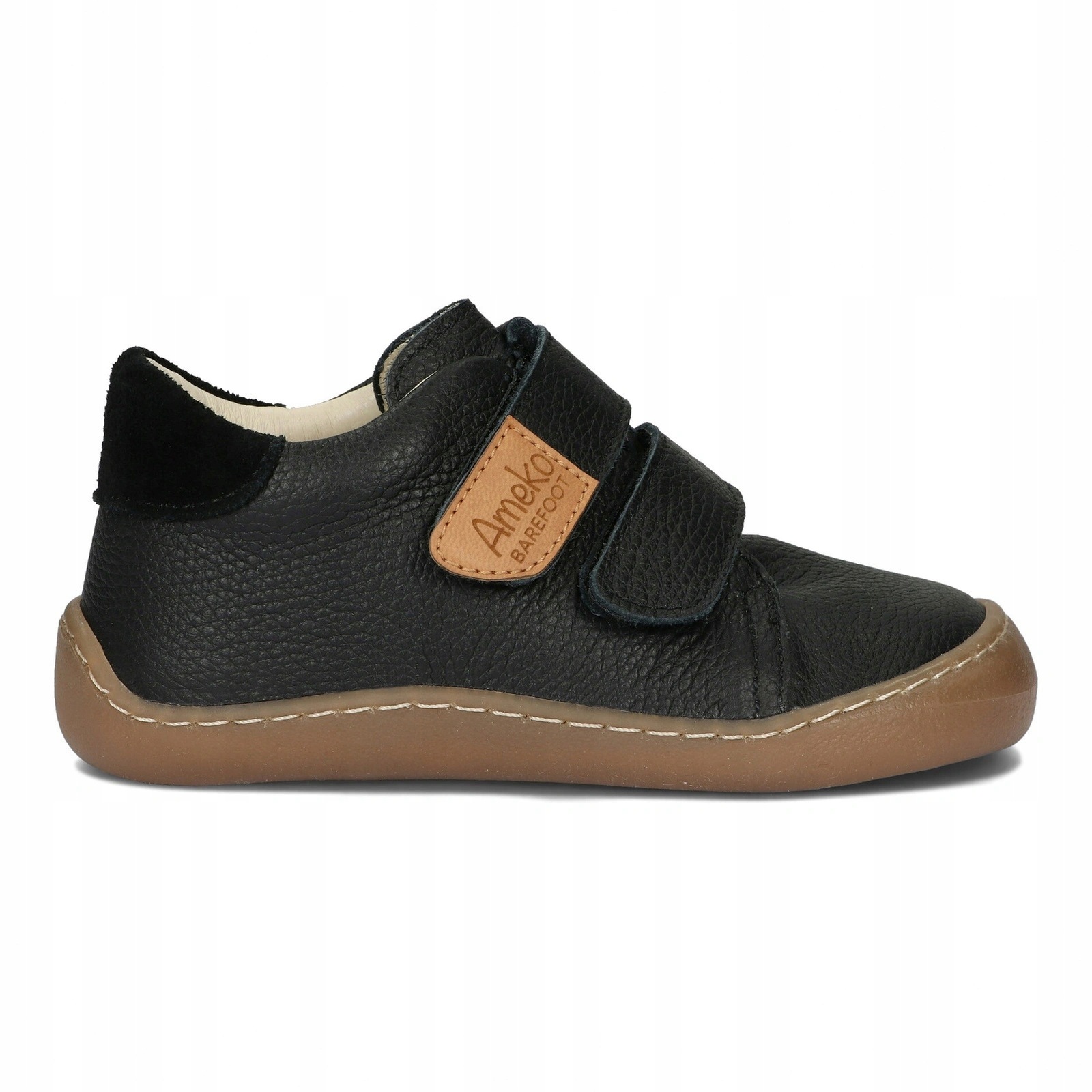 Buty barefoot skórzane dziecięce przejściowe na rzepy Ameko Otis Black 33