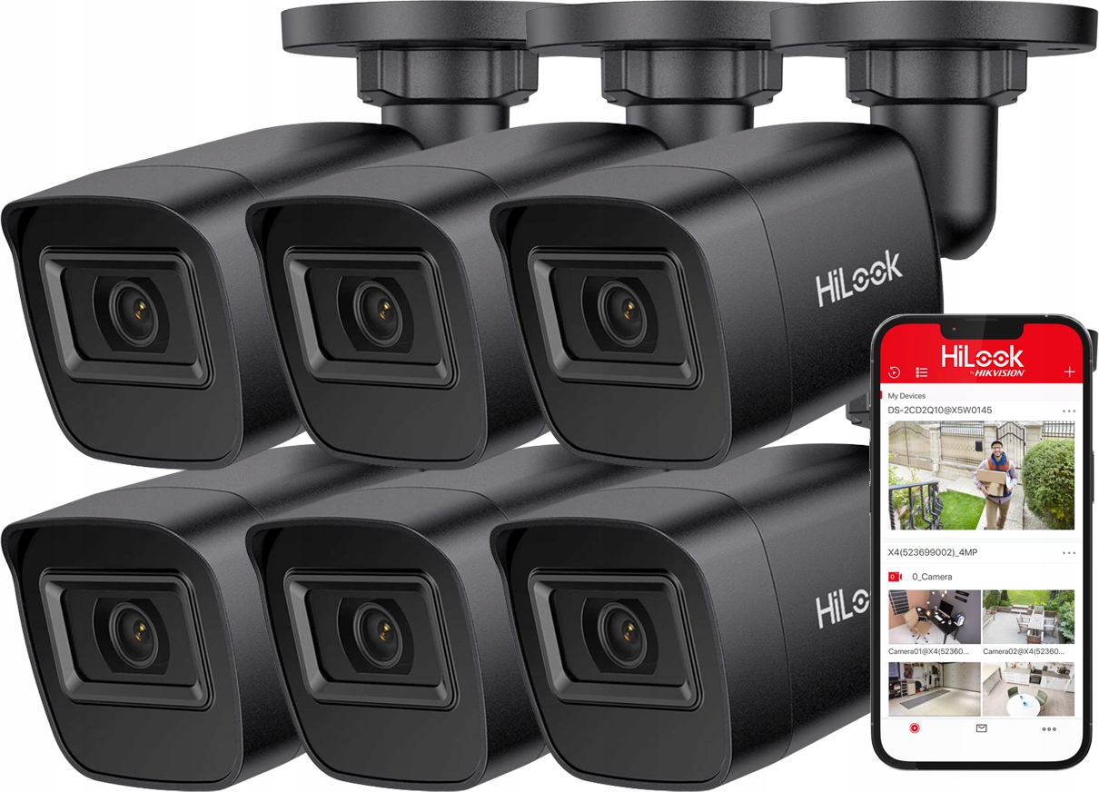 Sada 4MPx vonkajších kamier PoE 2K+ HiLook od spoločnosti Hikvision IPC-B141H-C Black