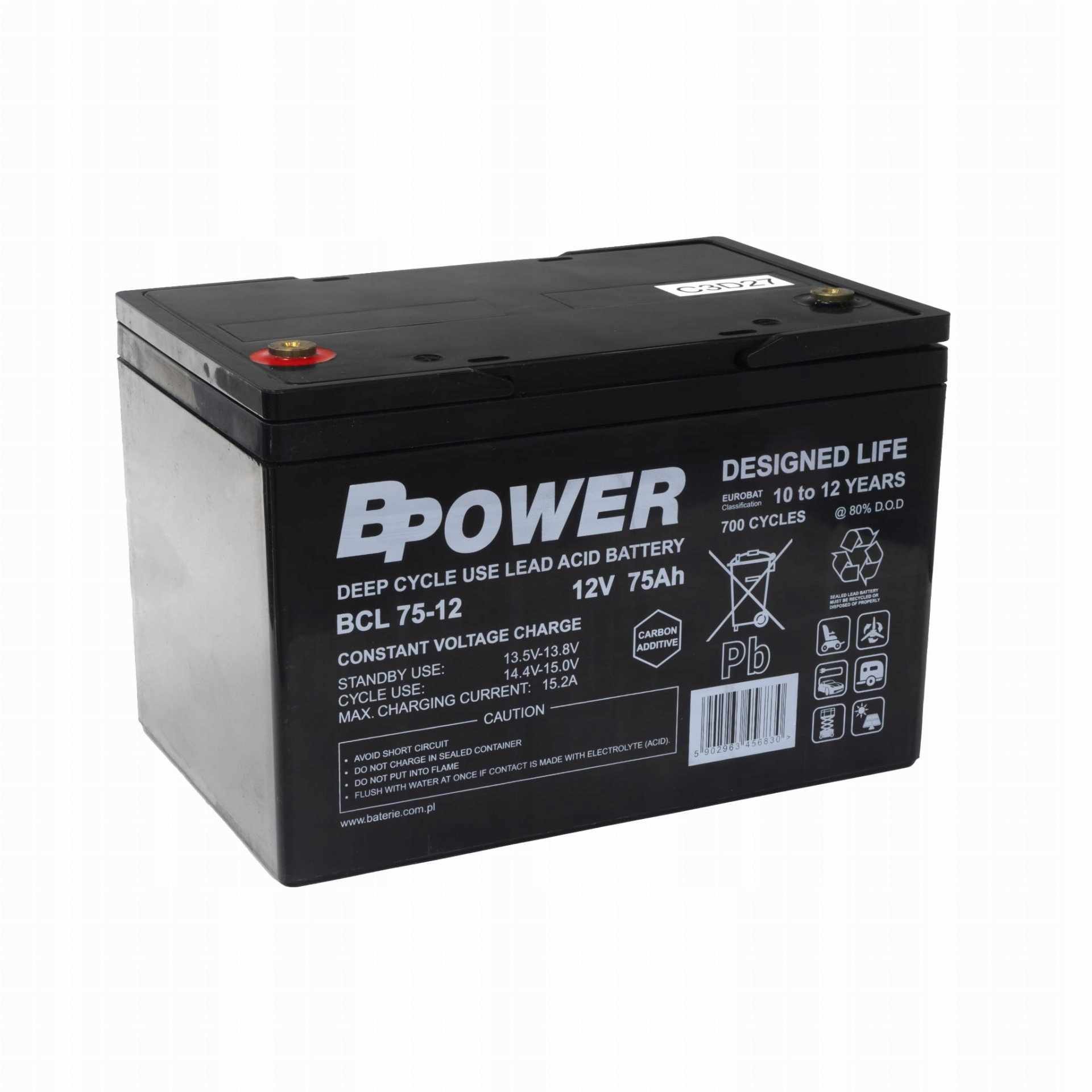 Akumulator Bpower 12V 75Ah Deep Cycle BCL75-12 Agm trakcja, wózek zasilanie
