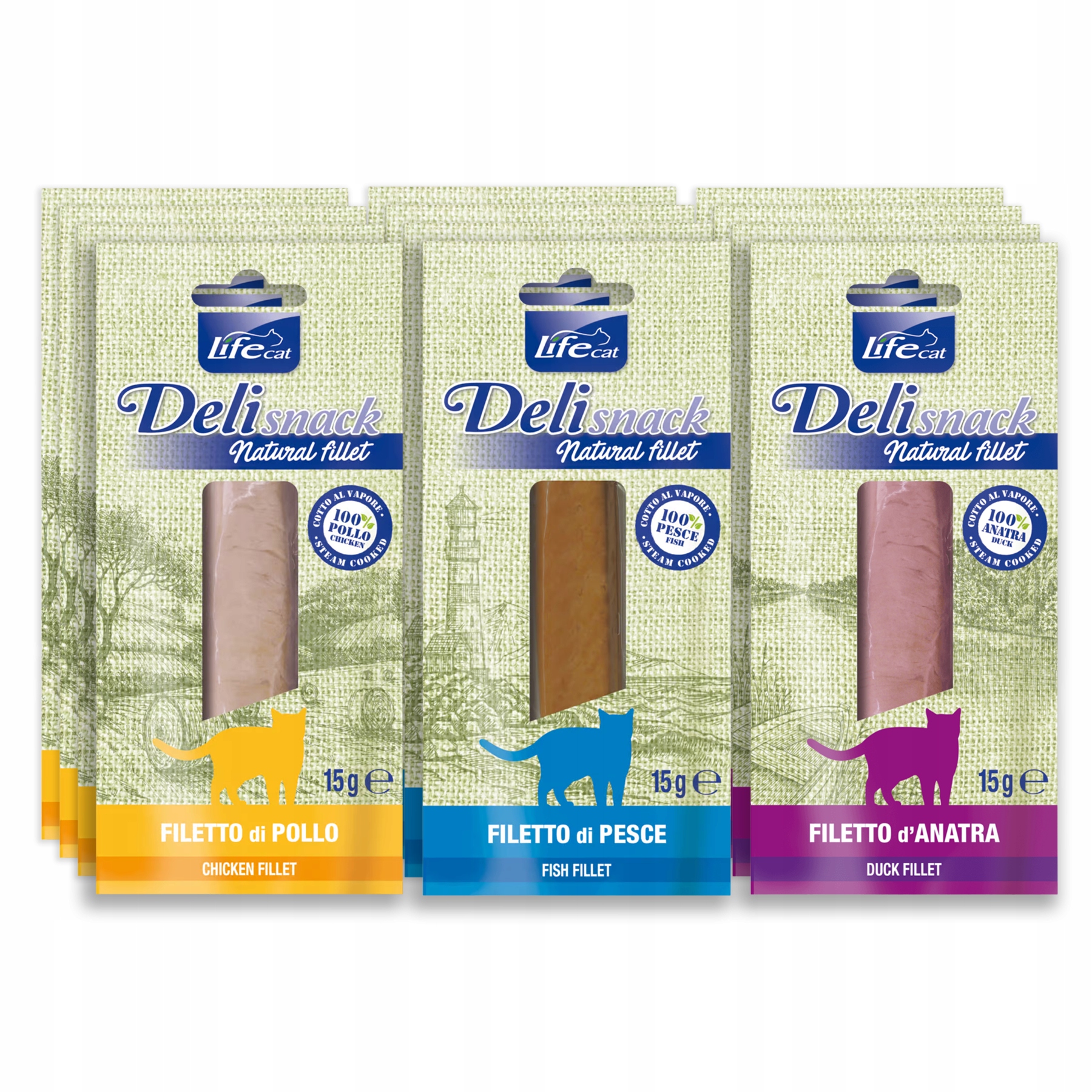Life Cat Deli Snack Pamlsek sáček 15g Set MIX pochoutek 12 ks