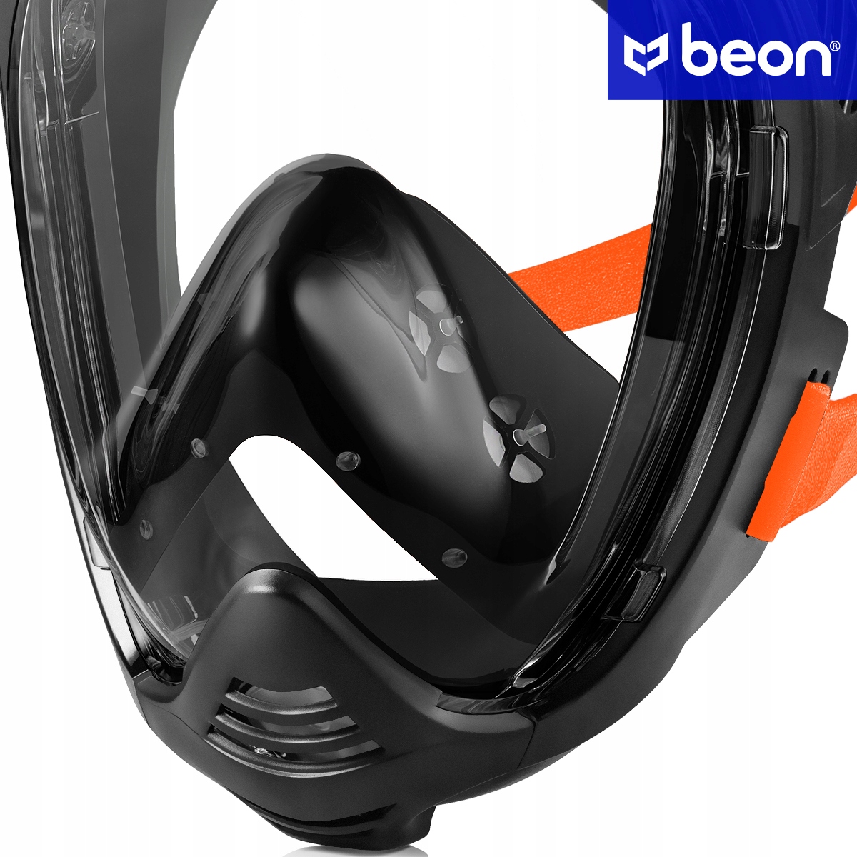 MASKA DO NURKOWANIA SNORKELINGU PEŁNOTWARZOWA NA CAŁĄ TWARZ BEON EXO L/XL Kolor dominujący pomarańcze i czerwienie