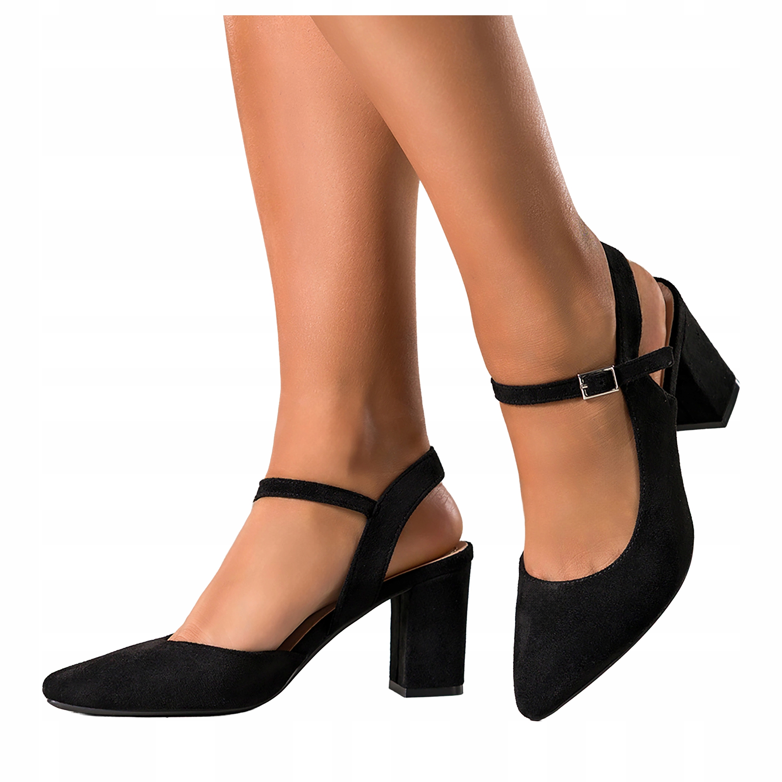 Černé dámské lodičky na podpatku, odhalená semišová pata, Pohodlné, módní, velikost 36