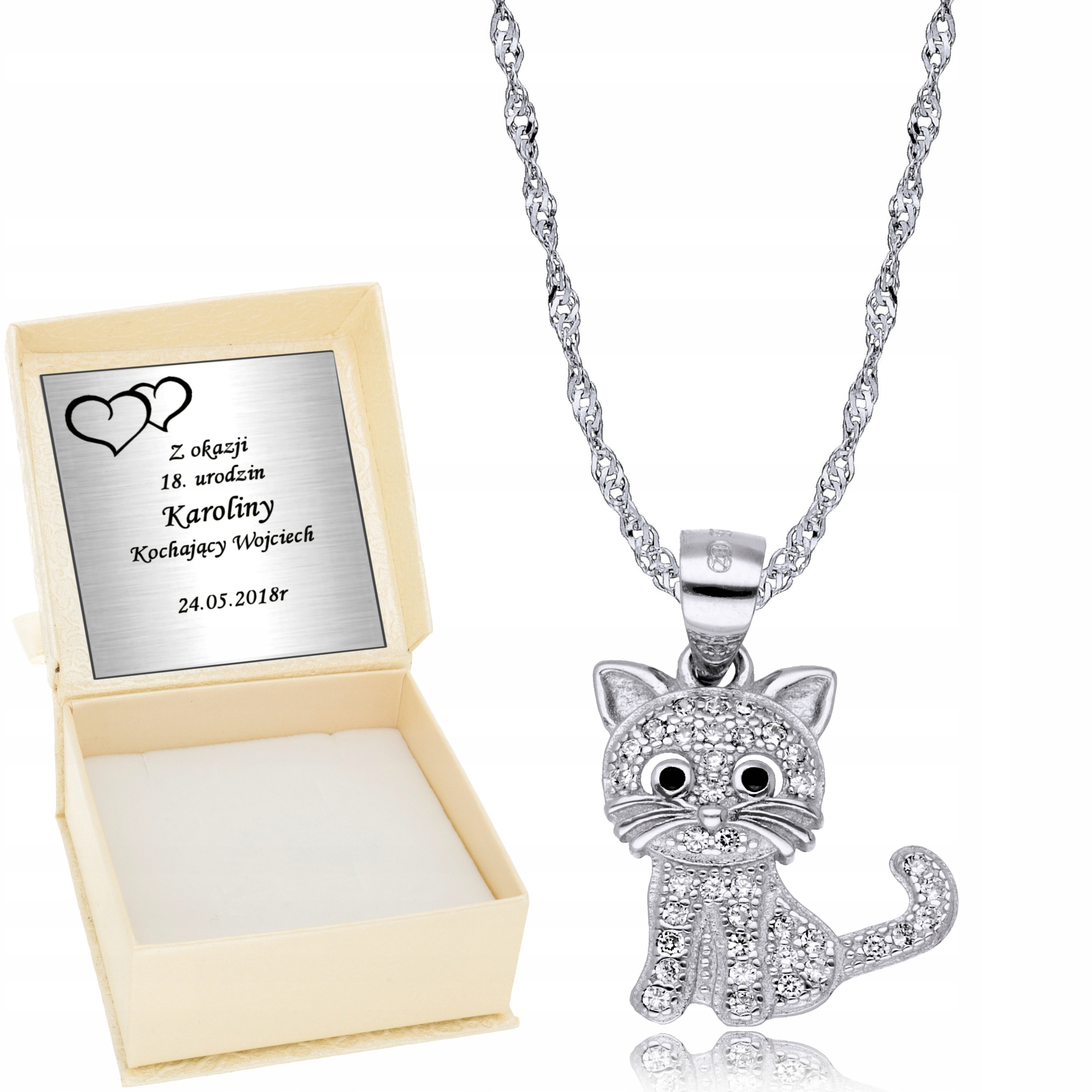 

Srebrny Łańcuszek 925 Kotek dla dzieci Grawer