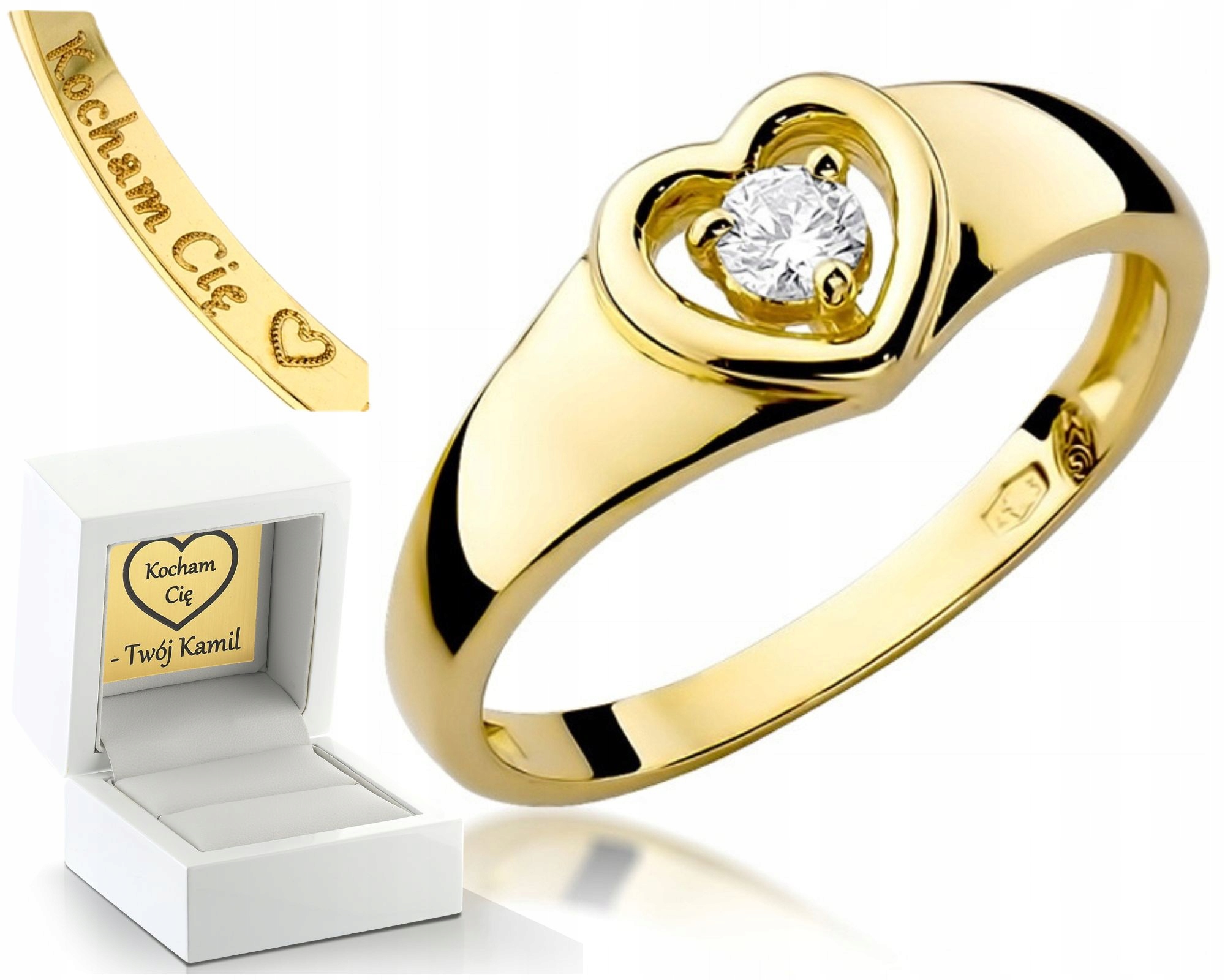 Prstýnek Srdcemi S Brilantným Diamantem Ryzost 585 14K