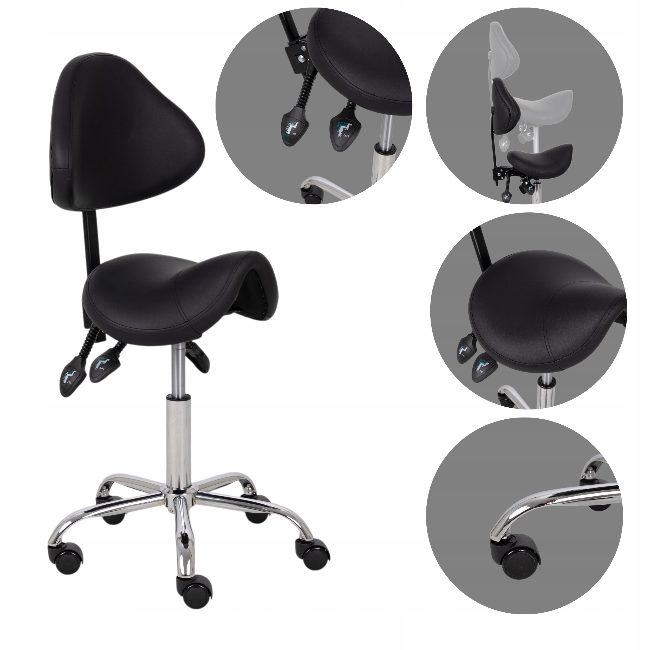 Taboret Kosmetyczny Oparcie Sola Obrotowy Siodło Do Gabinetu Czarny Habys