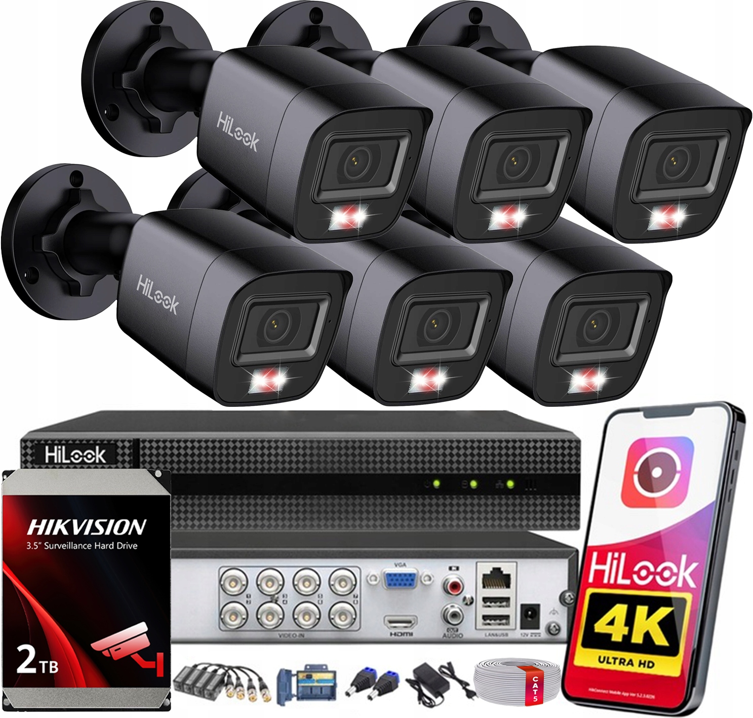 Venkovní monitorování 6 kamer 8Mpx TVI-B8M-20DL HiLook Hikvision Disk 2TB