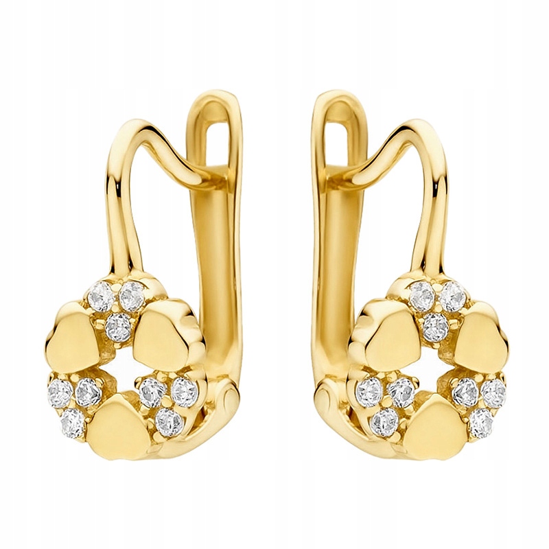 Zlaté Náušnice pr. 585 Kolečka Srdce a Zirkony 14k