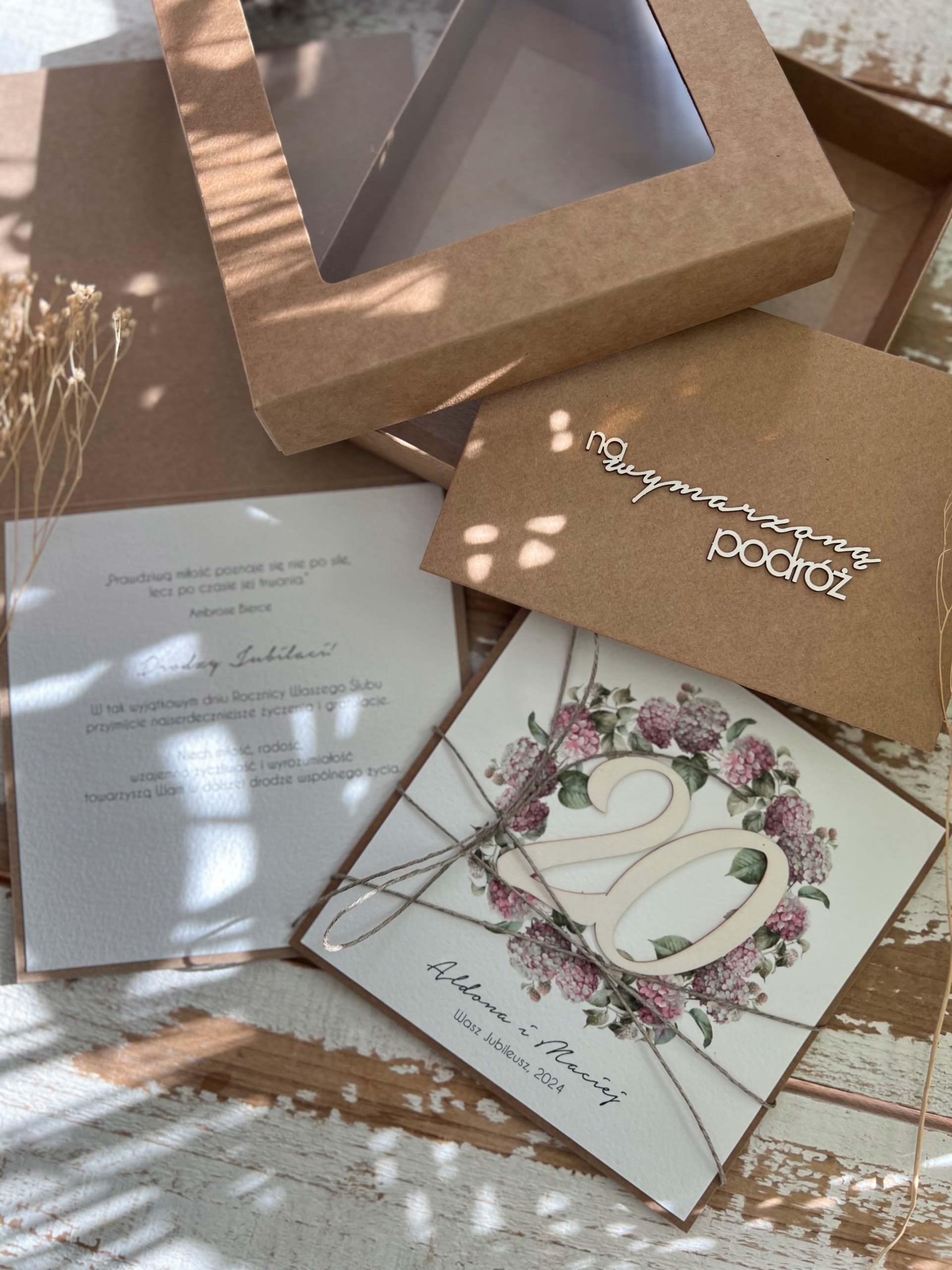 Ručně vyráběné přání s personalizací k 20. výročí svatby dárek