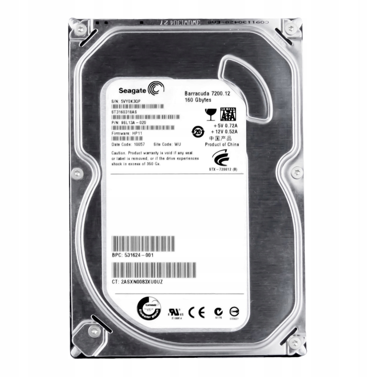 Hp 531624-001 160GB 7.2K 8MB Sata II 3.5'' ST3160318AS