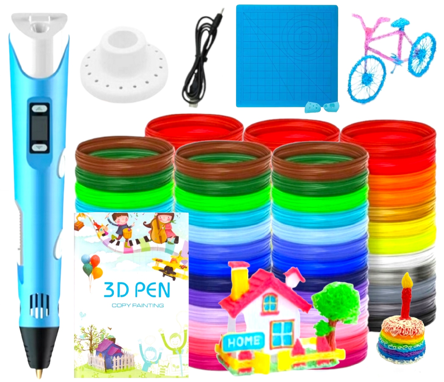 DŁUGOPIS 3D NIEBIESKI DRUKARKA 3D PEN DZIECI +WKŁAD 310m + SZABLONY + MATA