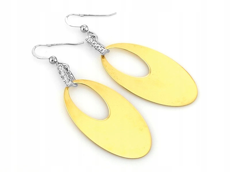 Stříbrné pozlacené 925 náušnice se zirkony, velké visící oválky na biglu