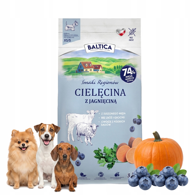 Baltica Smaki Regionów Cielęcina Z Jagnięciną Xs/s 3kg Dla Małych Ras