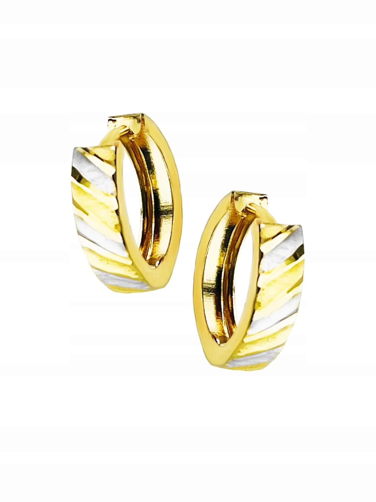 Zlaté kruhové náušnice mini bikolor, frézované kroužky