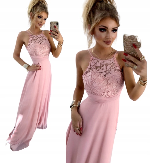 Bloom Pudrová Dlouhá Šaty s Gipiurou na svatební hostina pro družičky M