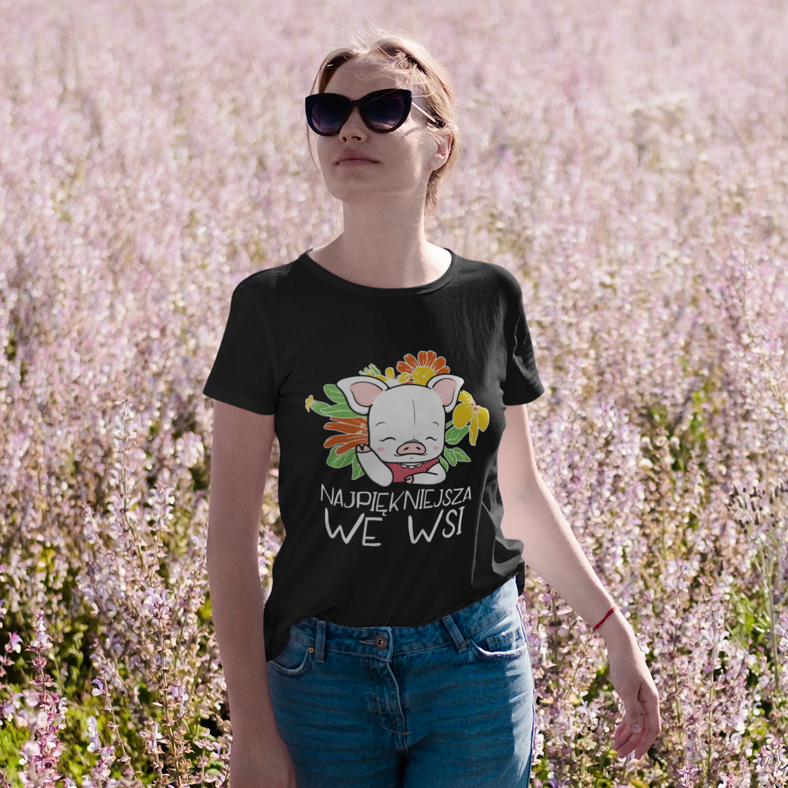 KOSZULKA TSHIRT NAJPIĘKNIEJSZA ŚWINKA WE WSI Dekolt okrągły