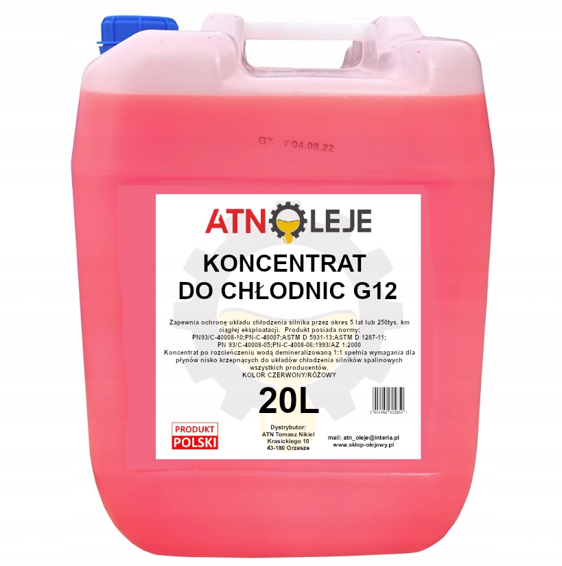 Koncentrat Do Chłodnic Czerwony G12 -70 °C 20L płyn chłodniczy koncentrat