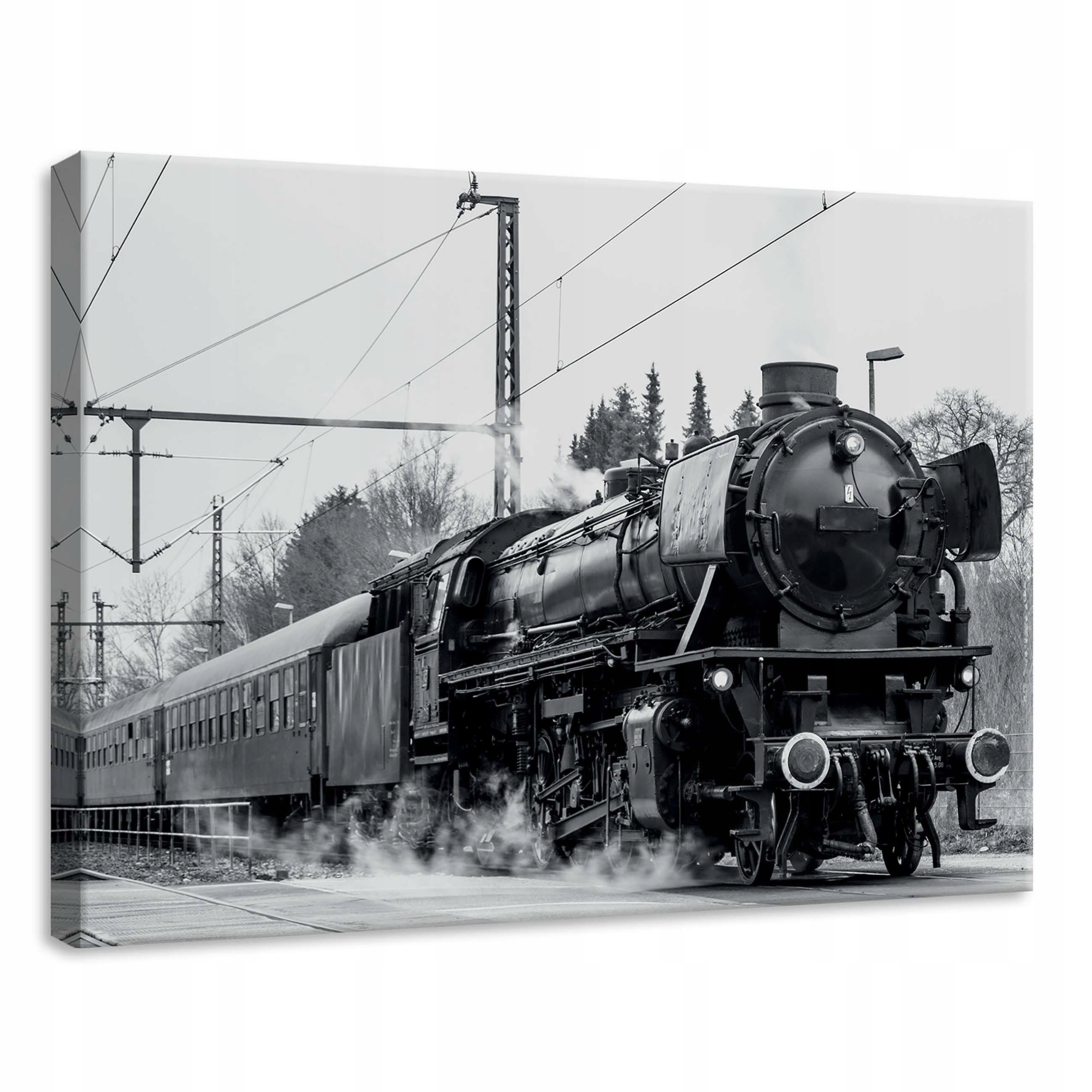 Obraz 70x50 Parní dodávka železnice černá a bílá retro industriální krajina cestování