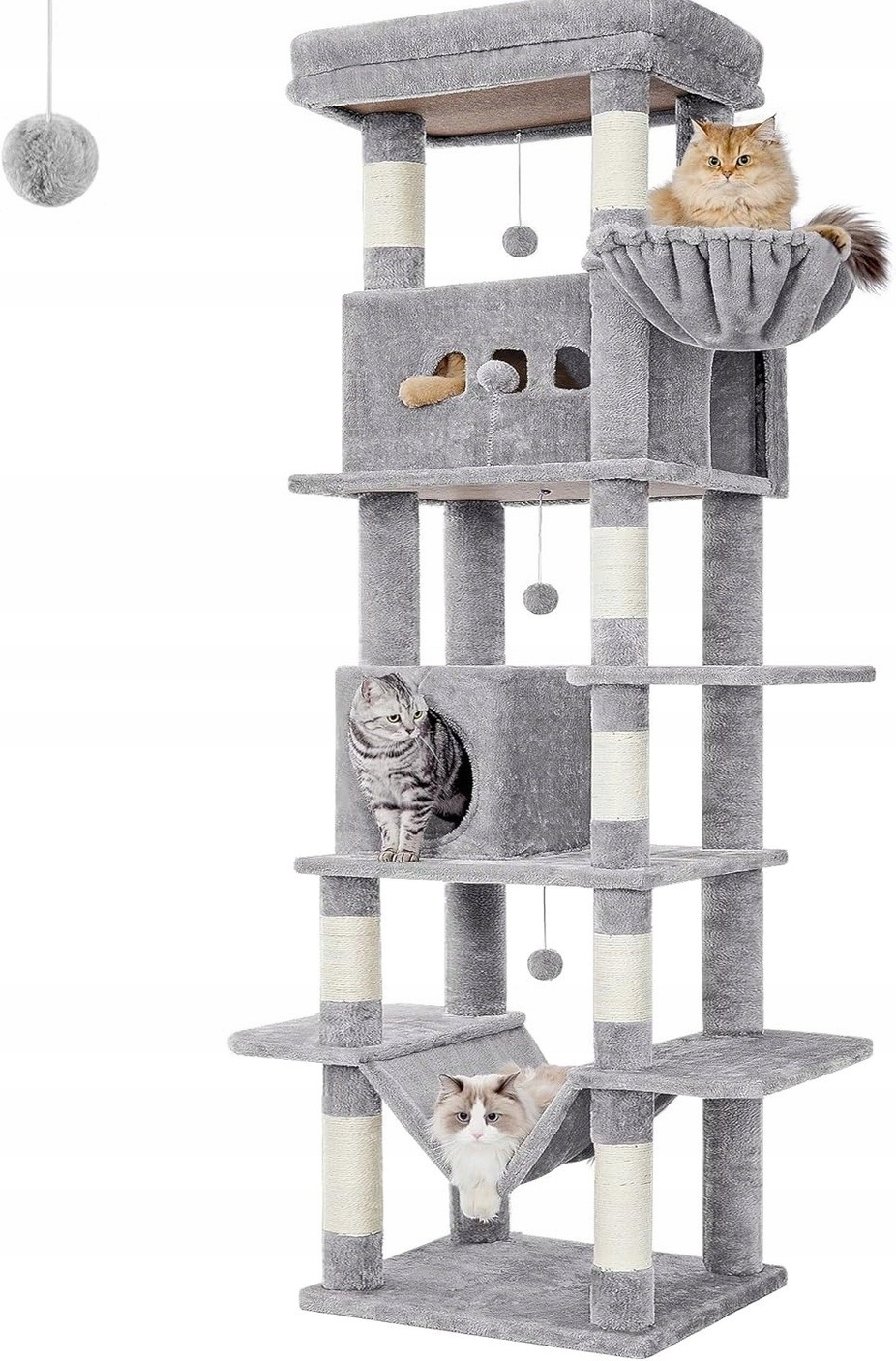 Levně Škrabadlo Pro Kočky Sloupek na škrábání Domeček Pro Kočky 210 cm Šedý