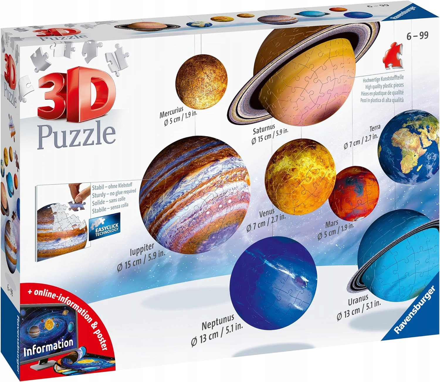 DUŻE PUZZLE 3D UKŁAD PLANETARNY PLANETY KOSMOS ZABAWA HIT Wiek dziecka 6 lat +