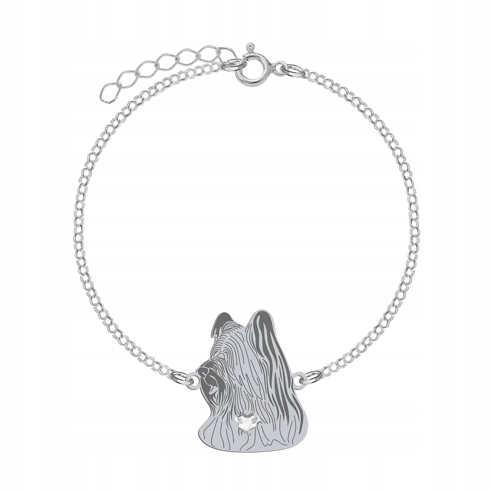 Stříbrný náramek se psem Skye Terrier Stříbro 925 Řetízek Gravírování Bonus
