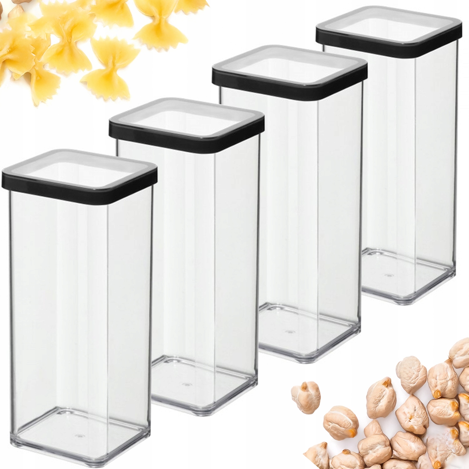 Rotho Zestaw 4x Pojemników Pojemnik Organizer Na Żywność 1,5L Czarne Loft