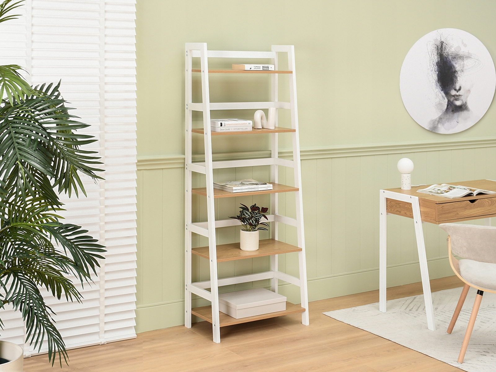 MOCNY STABILNY REGAŁ DRABINA TOWER BIAŁY Z PÓŁKAMI DAB SONOMA DO BIURA DOMU Kod producenta 5907698687917