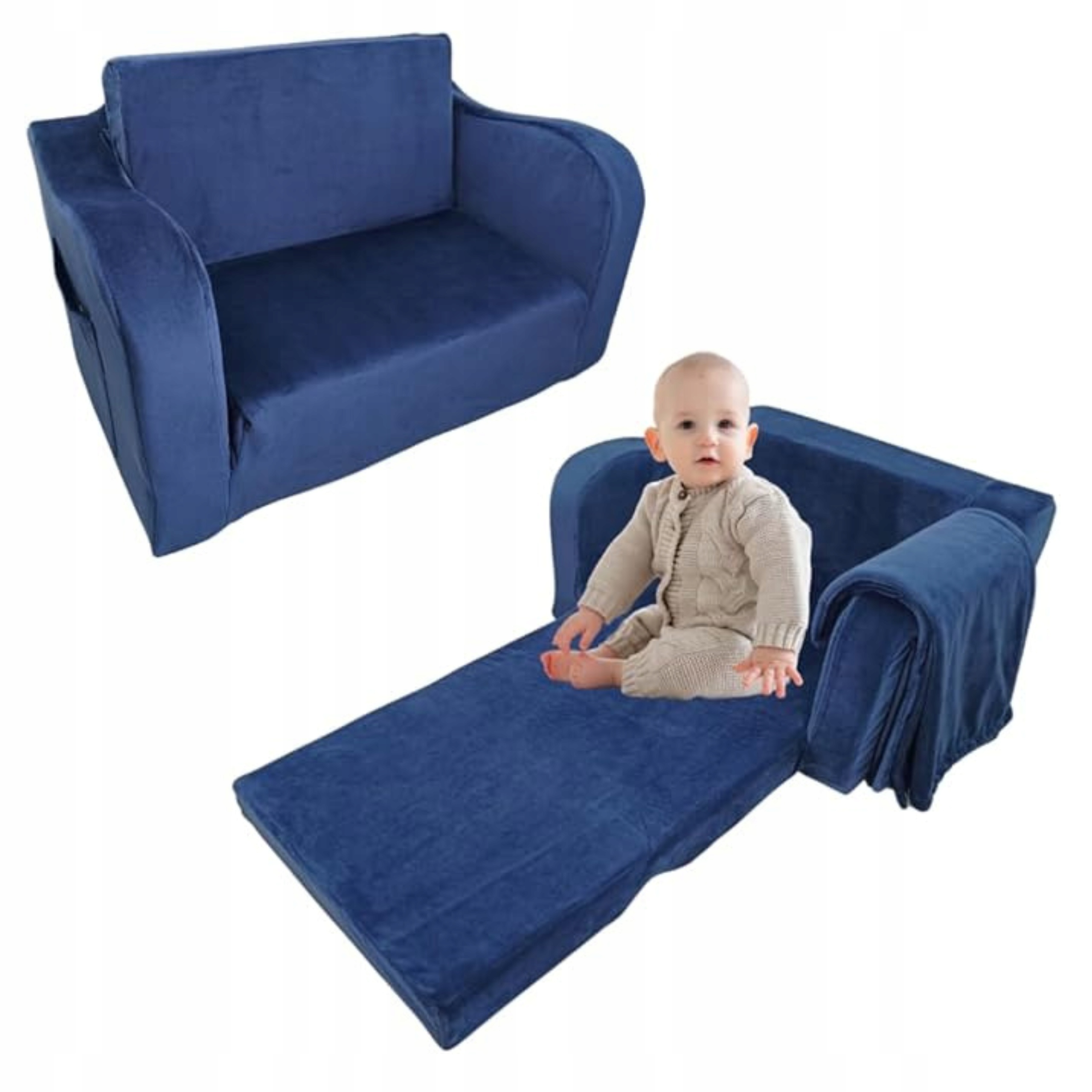 Fotel Sofa Dla Dzieci 2W1 – Rozkładana Piankowa Leżanka Kanapa Plus Kocyk