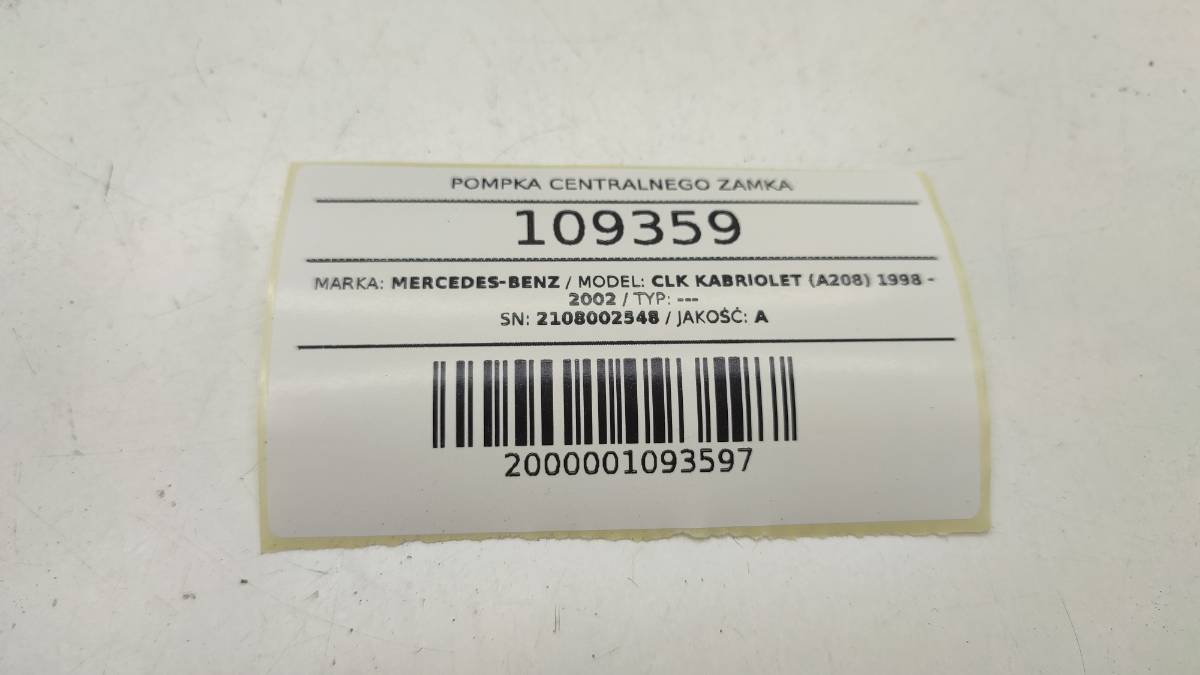 POMPKA CENTRALNEGO ZAMKA MERCEDES W210 KLASA E Typ samochodu Samochody osobowe